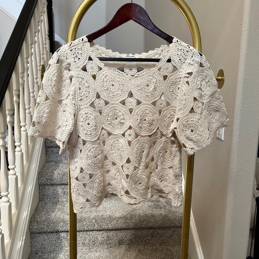 Y2K crochet sweater cottage BoHo hippie coquette granny patterned, m